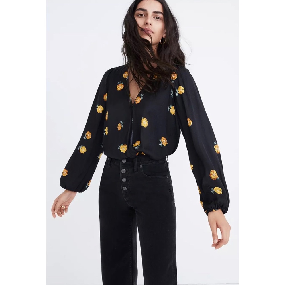 Madewell Bubble-Sleeve Wrap Top in Floating Florets - size Small